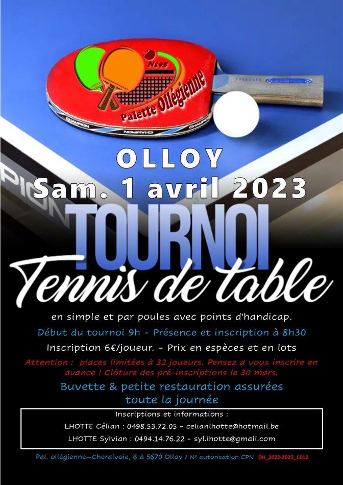 23 04 01 Tournoi de Tennis de Table à Olloy