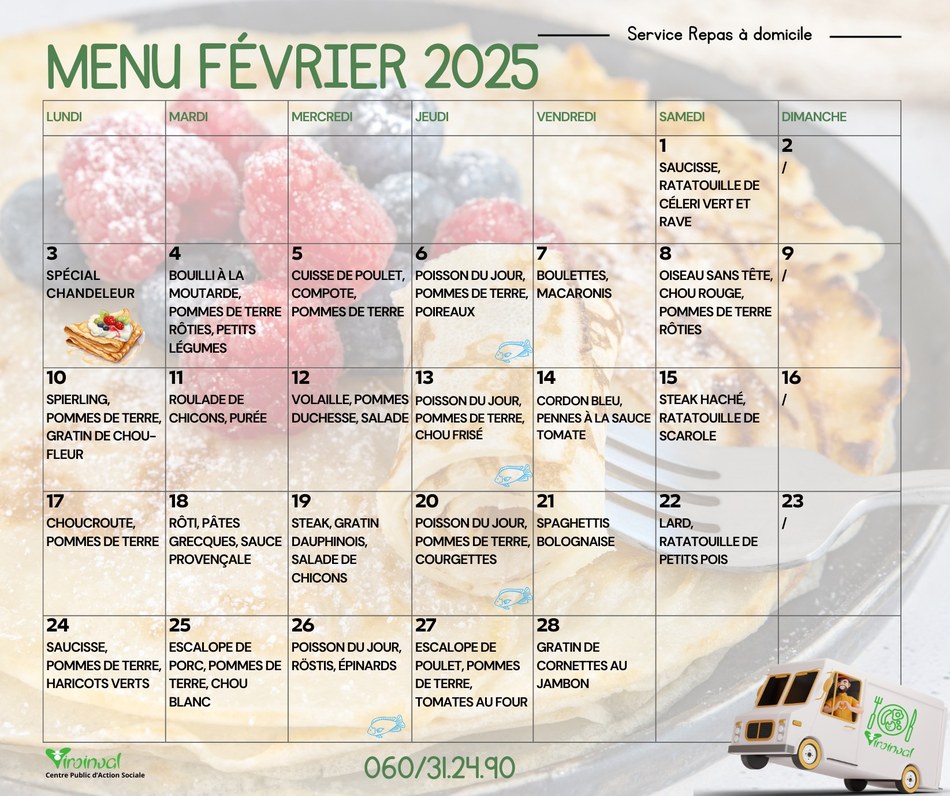 Menu fevrier 2025