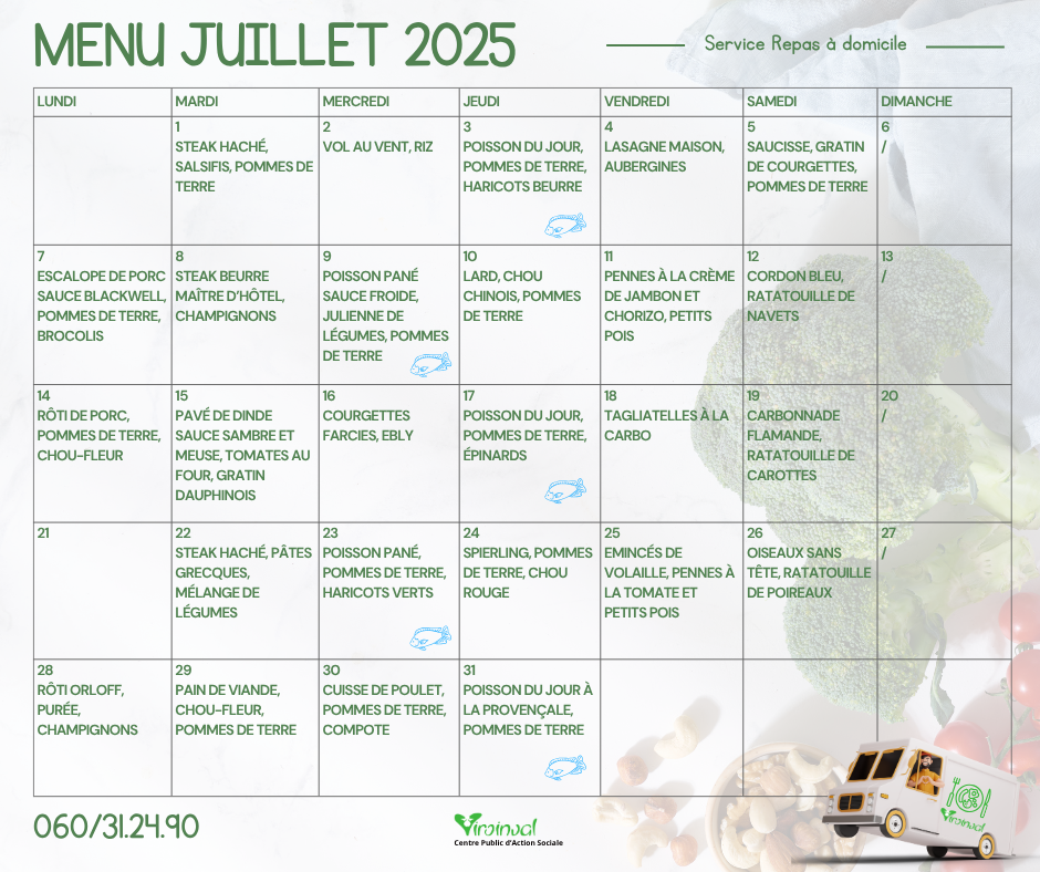 Menu Juillet 2025